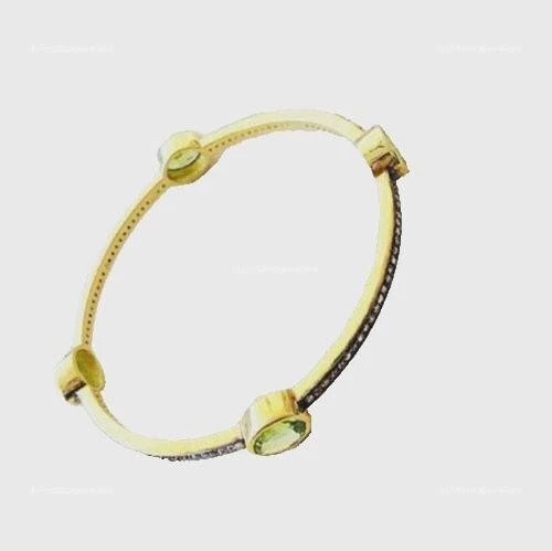 Peridot Edelstein Armreif, 925 Sterling Silber Diamant Empfangsarmreif - Bild 4 von 4