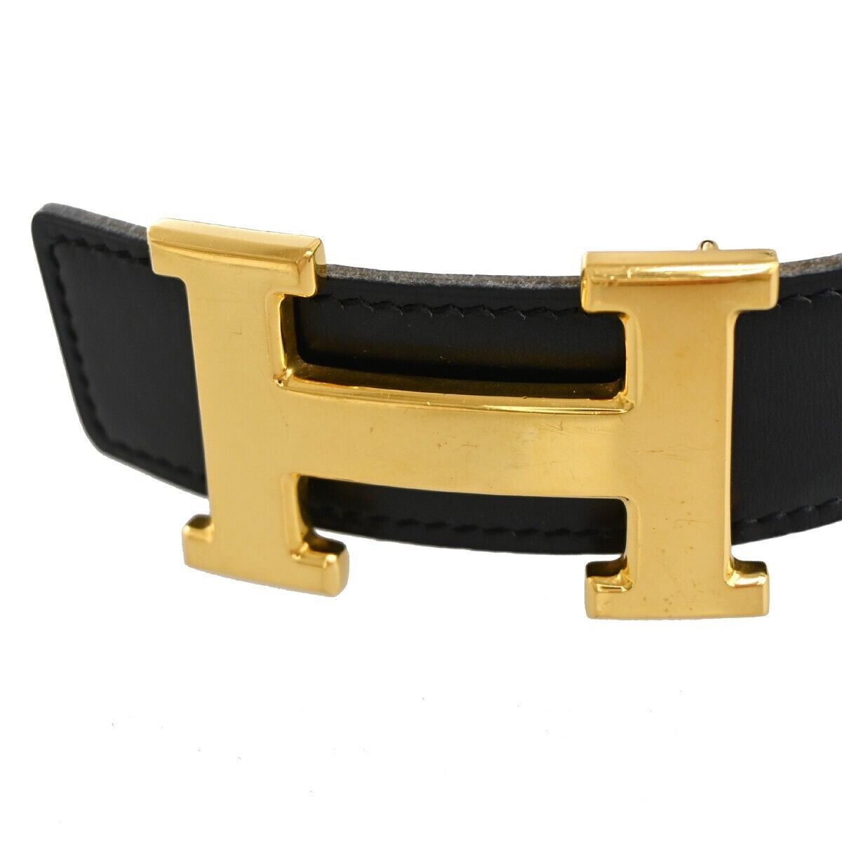 HERMES H Logo Constance Reversible Buckle Belt Leather #70 Black