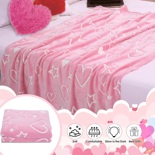 Glow in the Dark Blanket, Valentine'S Day Blanket for Girls,Pink Heart Blanket,V - Picture 4 of 12