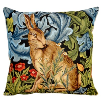 Morris Bunny Hare Tapestry Pillow Sofa Couch Gobelin Pillow 18''x18''