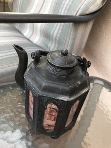 Chinese Republic Era Bronze Tea Pot With Reverse Painted Panels