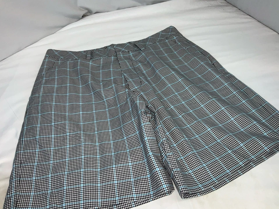 Ashworth Ez-Tech Golf Shorts Sz 34 Gray Blue Check Cotton Flat NWOT YGI E1-513 - Изображение 2 из 4