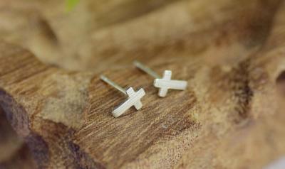 Silver Titanium Tiny Cross Stud Earrings