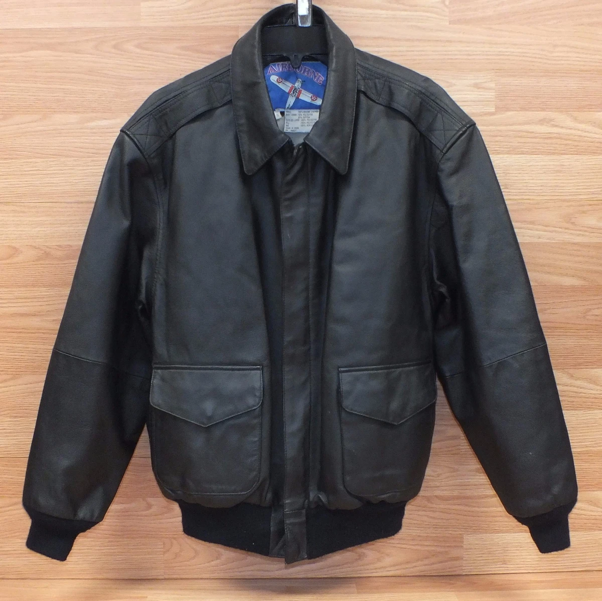 Genuine Airborne Black Real Leather Men's Jacket Only - Size Small **READ**  | eBay