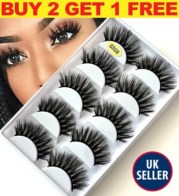 5 Paar 3D falsche Wimpern lang dick natürlich falsche Wimpern Set Nerz Make-up UK