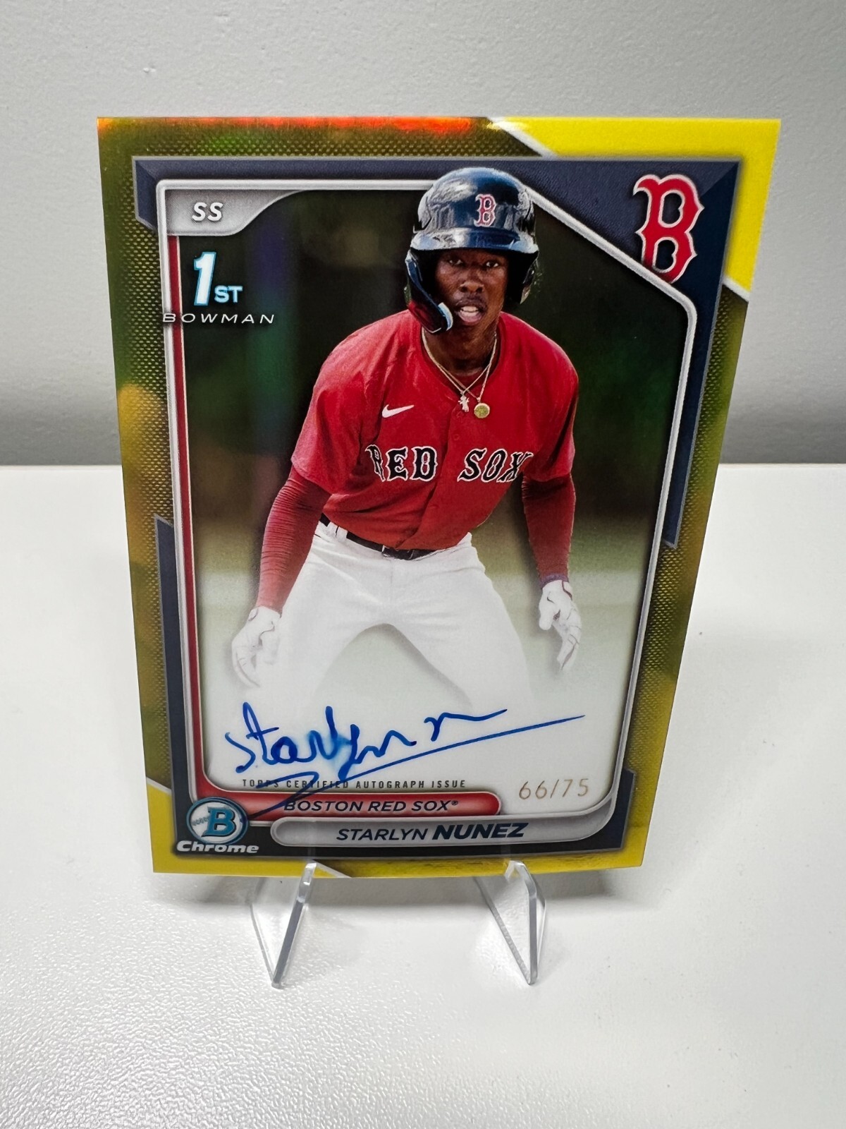 Starlyn Nunez 2024 Bowman Chrome 1st Yellow Refractor Auto /75 #CPA-SN Red Sox