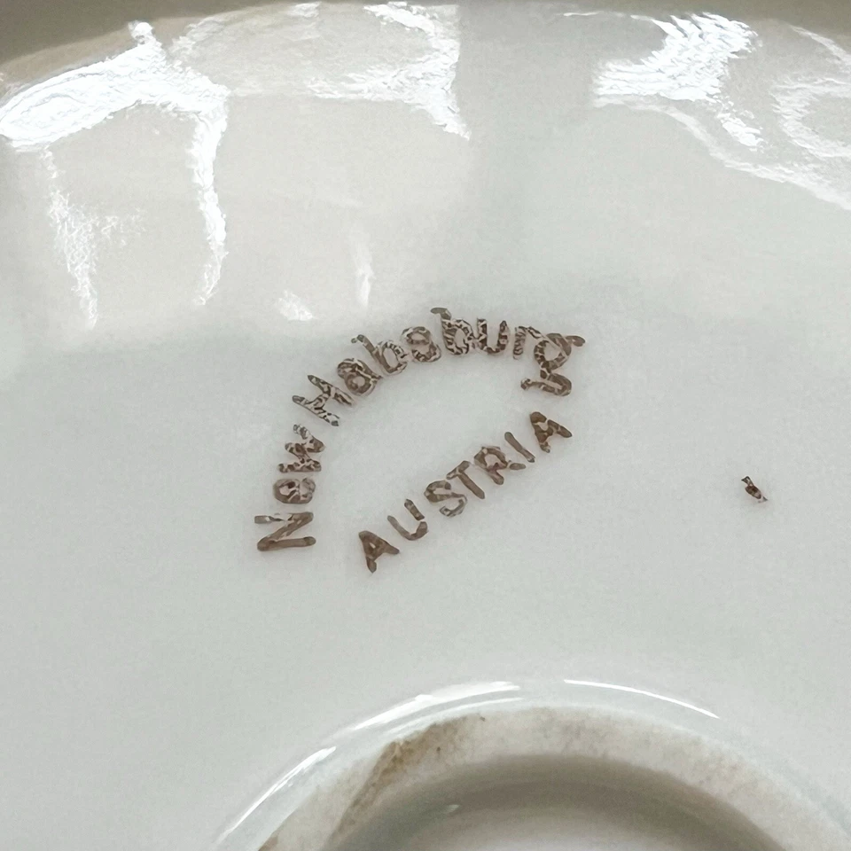 Nuevo Cuenco Festoneado Porcelana Habsburgo Austria Rosas Rosas Verdes Oro Romántico Foto 4 de 4