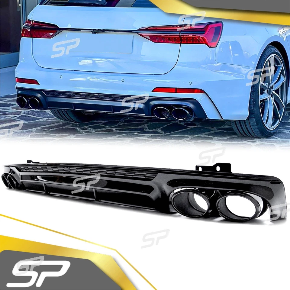 Heckdiffusor + Auspuff Schwarz für AUDI A6 C8 Avant Limousine 40 50 tdi ab 2018