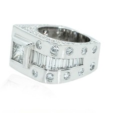 14KT White Gold 6.00CTW Diamond Square Mens Wedding Band
