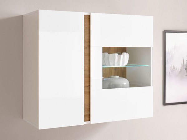 Clair HäNgevitrine Vitrine 97Cm Weiß Glanz Grandson Oak Wohnzimmer Grifflos-image