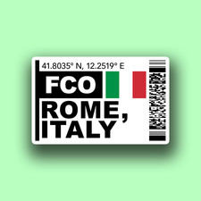 FCO Rome, Italy Boarding Pass Glossy Sticker - Italian Travel Sticker