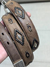 vintage SOUTHWESTERN buckle belt CONCHO studded 38 brown COWHIDE leather NOCONA