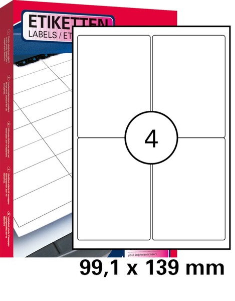40 St. Universal Etiketten 99,1 X 139 Mm Din A4 (10 Blatt) Laser Copy Inkjet-image