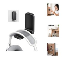 Sleek Black Headphone Stand - Adhesive Earphone Holder for Desk Organization