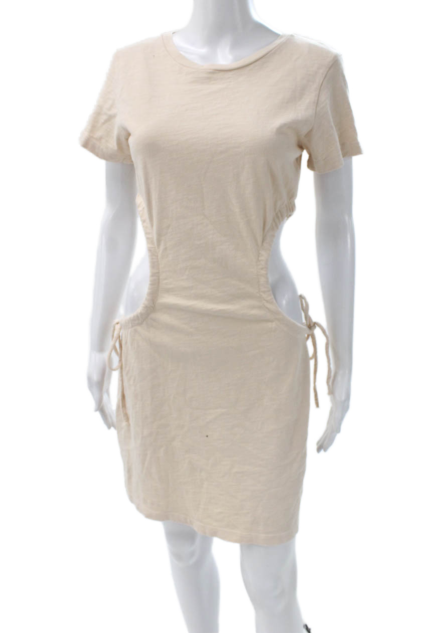 LNA Women Tshirt Dress Beige Cotton Short Sleeve Round Neck Knee Length Size XSFree Shipping in US $100+ Orders | $6.95 Orders Below