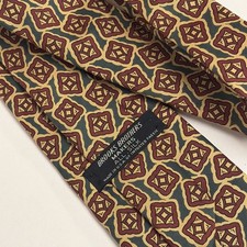 VTG Brooks Brothers Makers Tie Green Red Gold Geometric Repp Silk Necktie USA 06