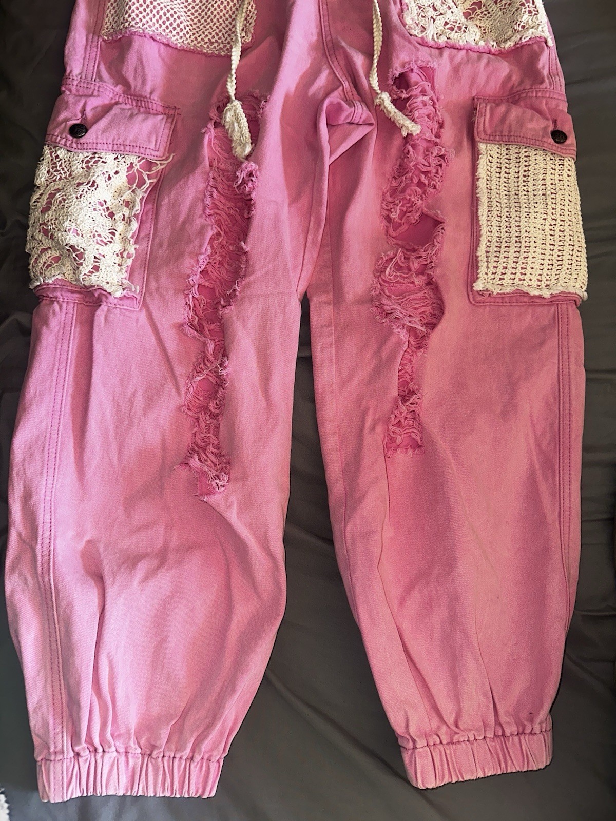 POL Crochet Lace Patchwork Distressed Drawstring … - image 9