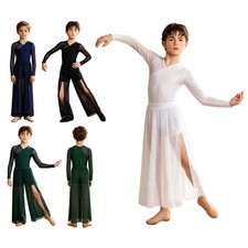 Kids Boys Lyrical Stage Dance Outfit Modern Dance Bodysuit Pants Set Formal