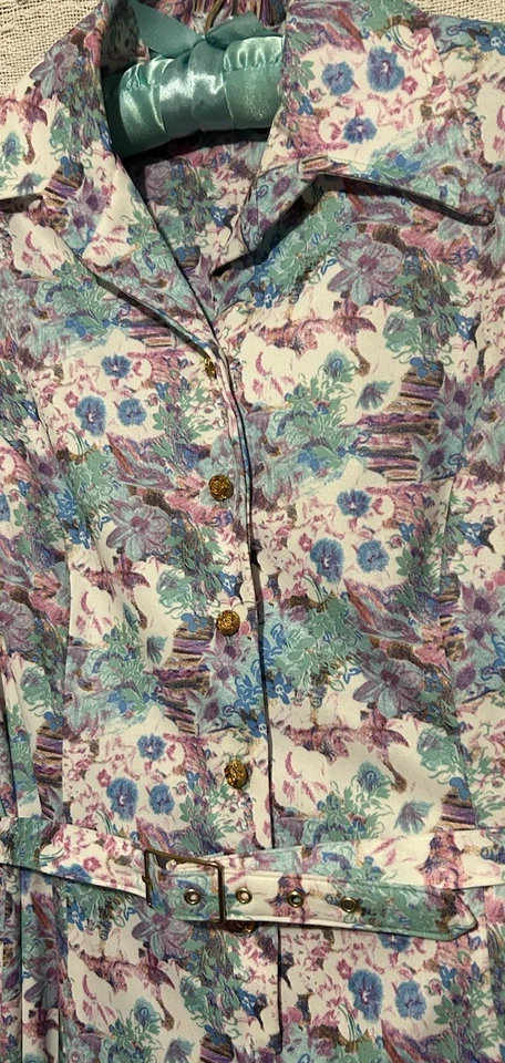 Vestido Vintage Anos 60 10 Malha Elástica com Cinto Estampa Floral Boho Jardim Festa Maxi P/M - Imagem 3 de 4