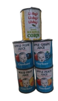  5 -Vintage Gerber Baby Mixed Fruit Juice/ Libby Corn-Pretend Play Food
