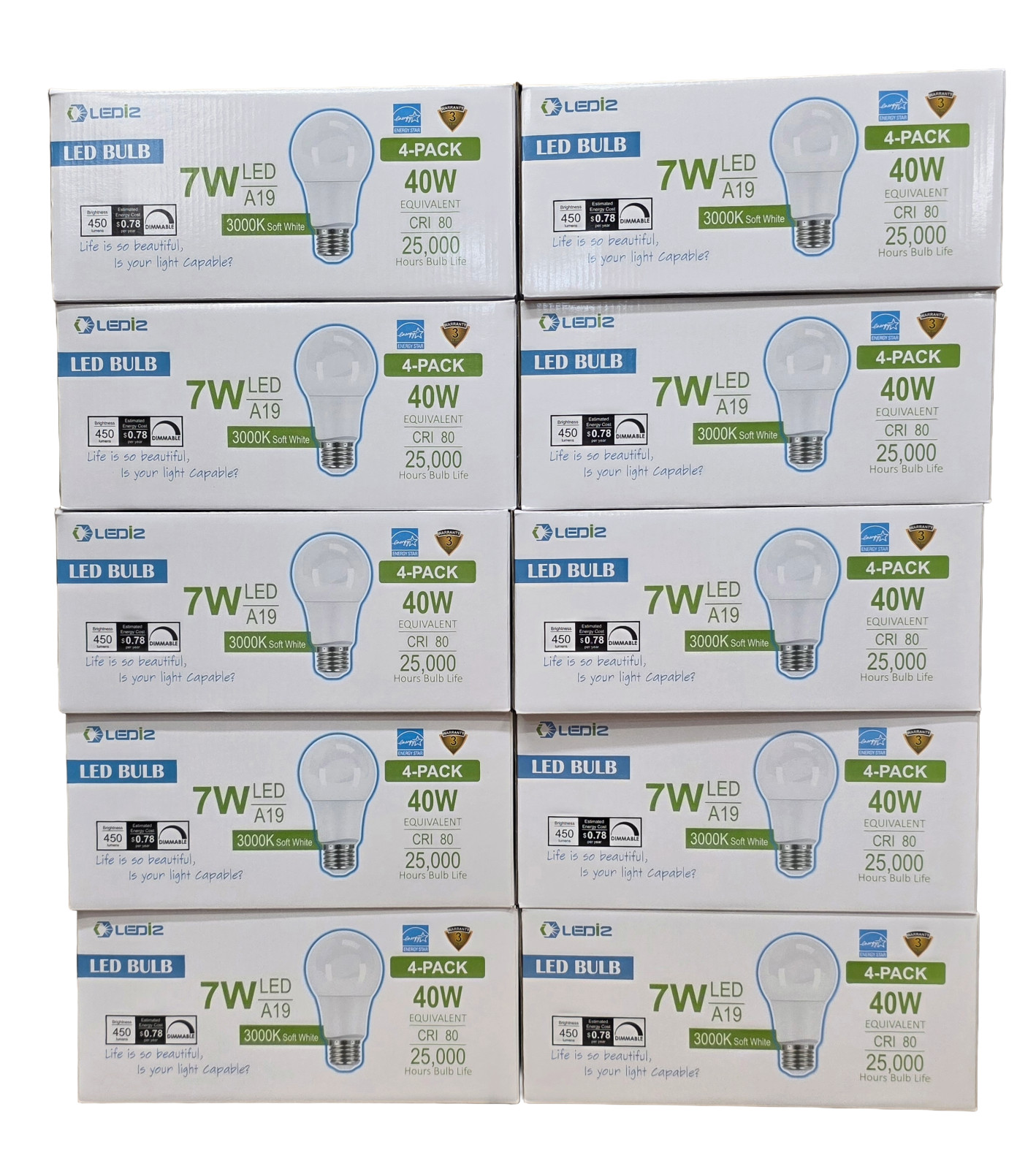 LEDi2 A19 7W=40W Equivalent LED Light Bulbs | 3000k Soft White | 450 Lumens
