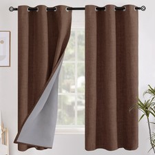 YoungsTex Brown Linen Blackout Curtains 63" L Bedroom Full Room Darkening 2 Pane