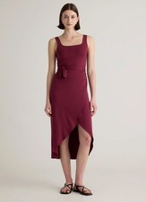 Quince Tencel Jersey Side Tie Midi Dress Wine Color Size Medium New Without Tag