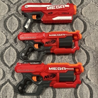 Nerf N-Strike Elite Mega MAGNUS And CYCLONE SHOCK Blasters Lot Of 3