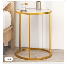Image of Costway Golden Faux Marble Top Round Side Table 194