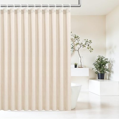Extra Long Natural Linen Textured 72''W x 96''L (Pack of 1) Cream | With Hooks