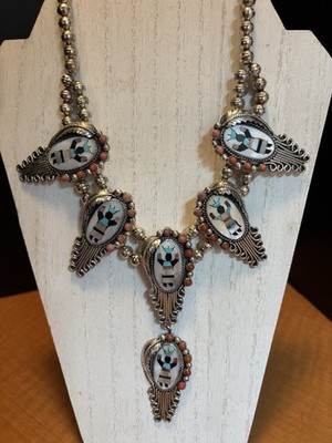 24  SW multistone Necklace and Bracelet initialed by L.T.  Zuni Silver circ 1960