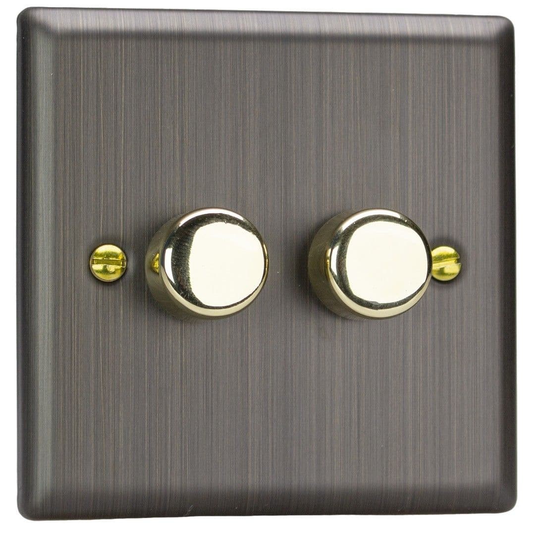 Varilight JYSM102.AB Antique Brass 2 Gang V-Pro Smart Master WiFi LED Dimmer
