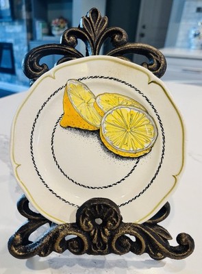 Gien France Hand Painted Lemon Dessert Plate Faience Citrus Provence 6.75 