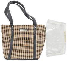 Longaberger Homestead Medium Tote Bag w/Protector 40932 Black/Brown/Tan Plaid
