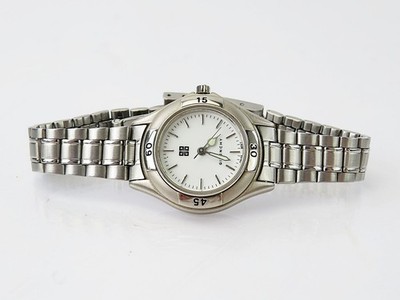 Echte GIVENCHY Silber Edelstahl klassische Quarz Damen Armbanduhr #62175
