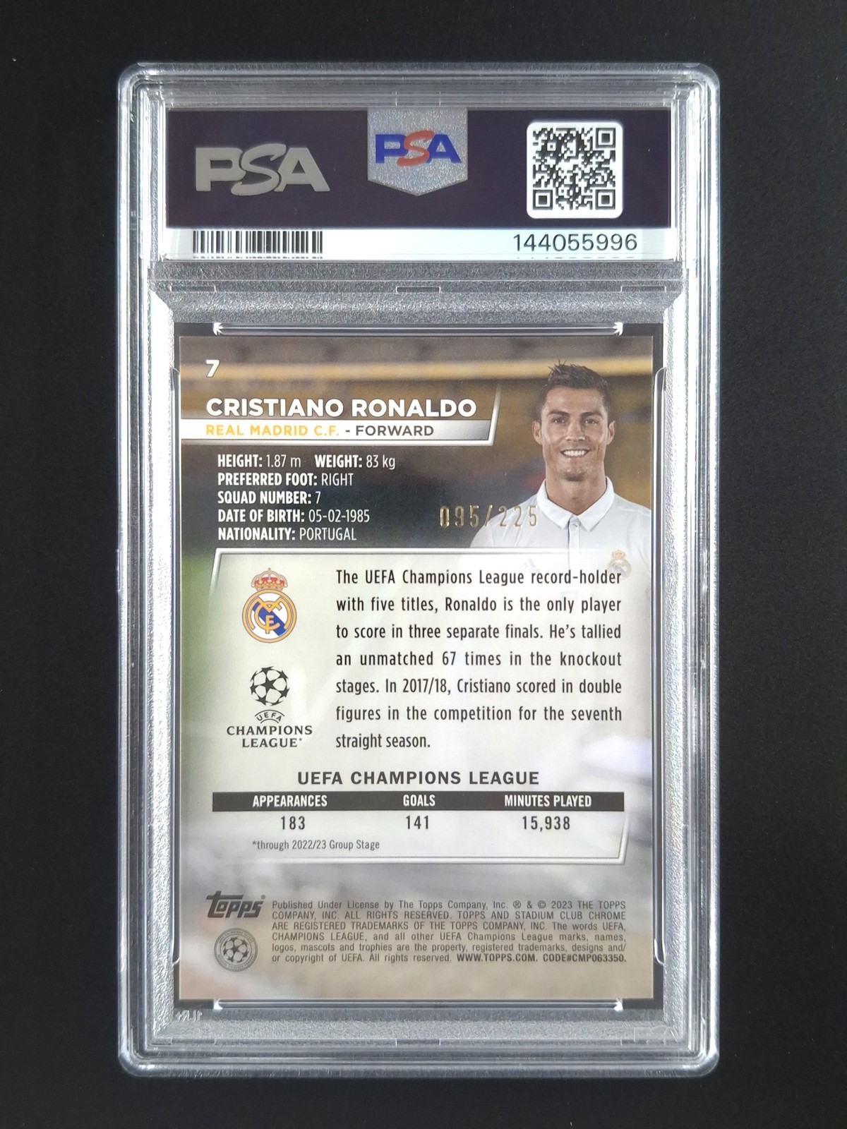 2022-23 Topps Stadium CC CRISTIANO RONALDO 95/225 Aqua/Green Electric #7 PSA 8 view 2