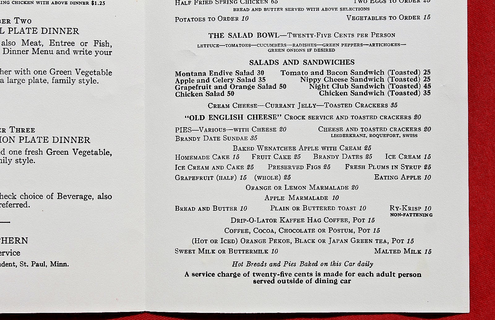 1935 Great Northern Railway Dinner Menu North West Pacific Railroad Train Dining