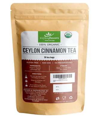 Ceylon Flavors Fresh and Pure Organic Ceylon Cinnamon 30 Tea Bags from Sri Lanka