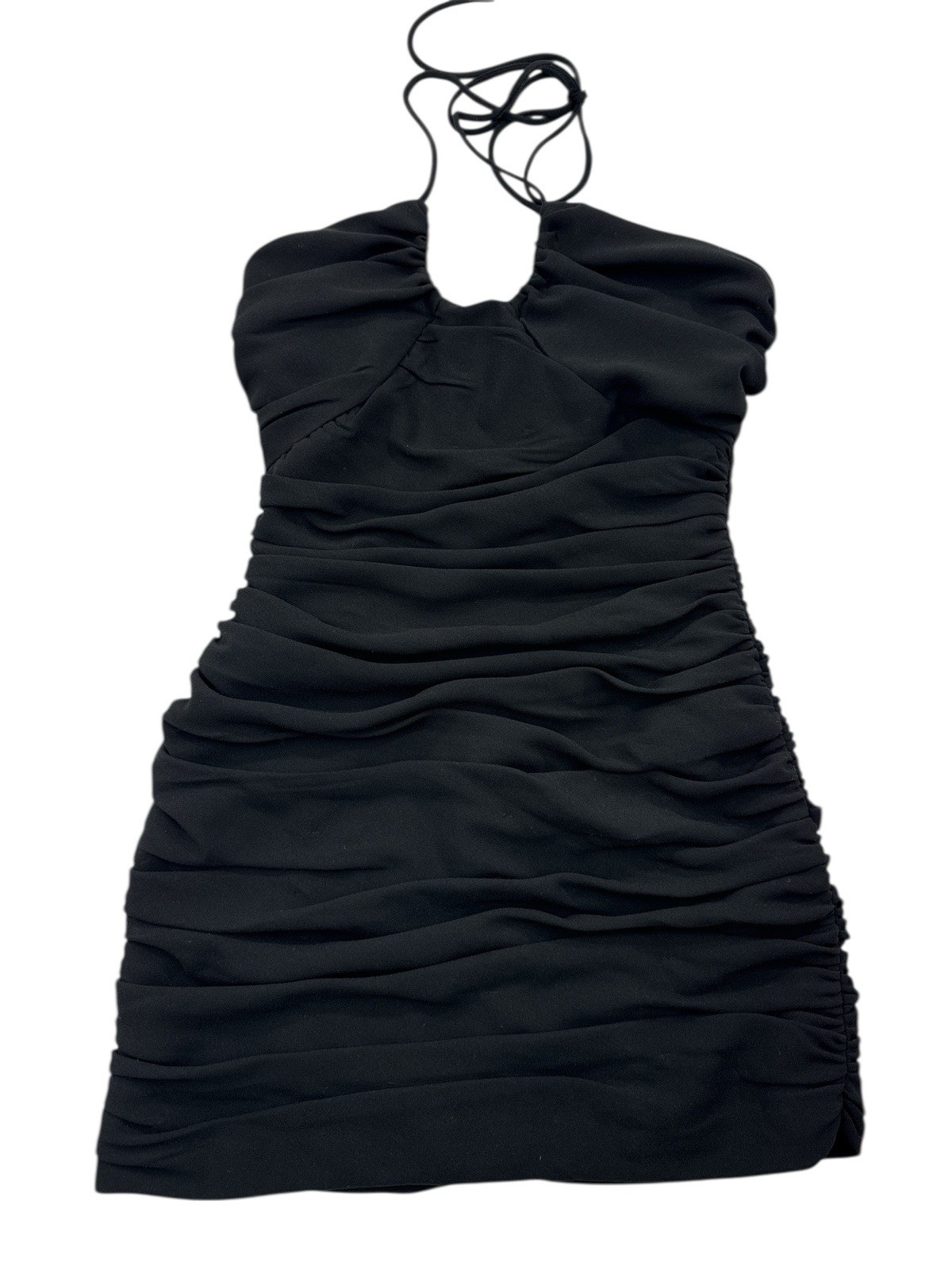 ZARA Black Ruffled Halter Mini Dress Size S thumbnail 3