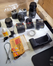 Asahi Pentax K1000 35mm Film Camera Bundle w/ 2 Lenses, Flash, Manual
