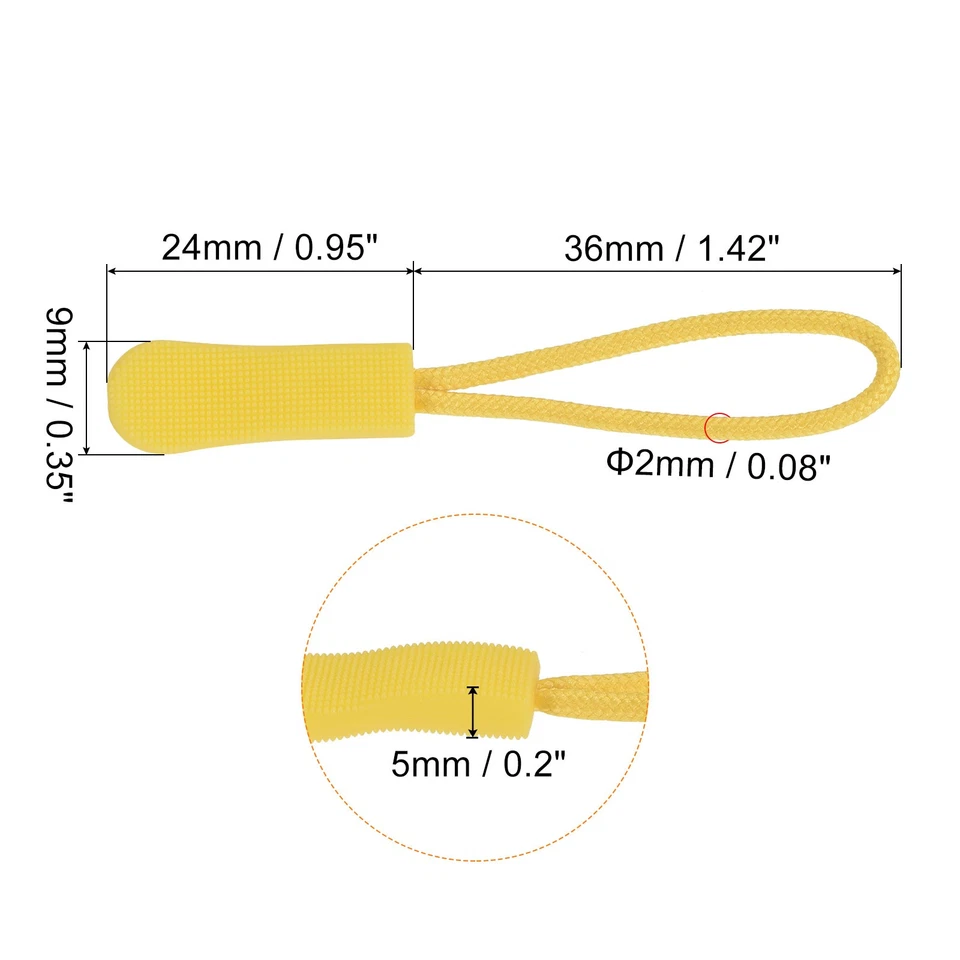20 x Tiradores de Cremallera Tire Cabeza Manija Repuesto Pestaña Etiquetas Cable Extensión Amarillo Foto 2 de 4