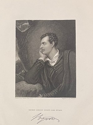 Lord Byron British Poet (1788-1824) Portrait And Signature Engraving 1835