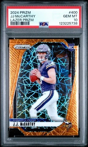 2024 Panini Prizm Orange Lazer Prizm JJ McCarthy RC #400 PSA 10 Gem Mint Vikings