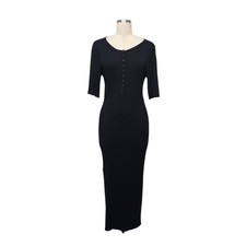 J.Crew Black Ribbed Henley Maxi Dress Short Sleeve Size Small Slim Fit Bodycon