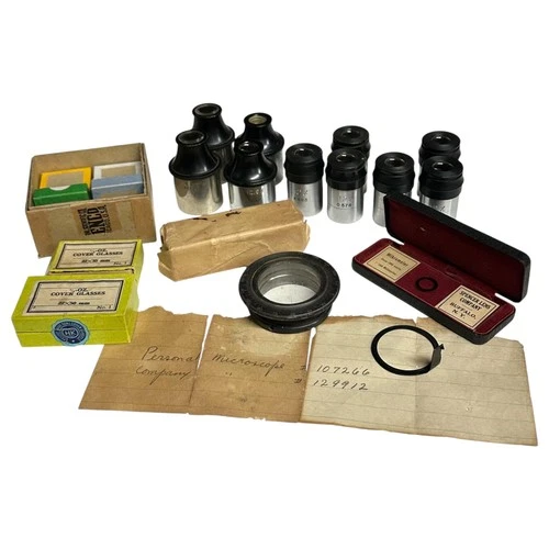 Vintage Microscope Eyepiece Lot Spencer Lens Co 12X 6X Cover Glasses Accessories