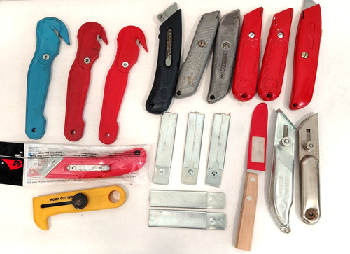 Lot of 19 Assorted Straight Retractable Box Cutter Utility Knives Stanley Garvey