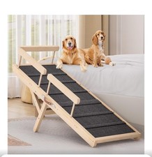 Dog Ramp for Bed, 6 Level Adjustable 15.55'' to 26.77'' Dog Ramps with Anti-S...