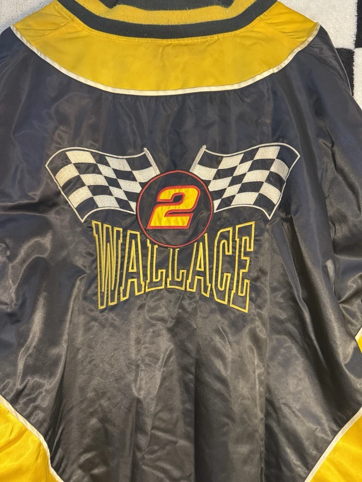 Chaqueta de Carreras Rusty Wallace #2 NASCAR Vintage Años 90 Negra/Amarilla Nuez moscada Talla XL Foto 3 de 4