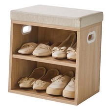 Small Shoe Storage Bench with Cushion, 2 Tier Entryway Bench Light Natural