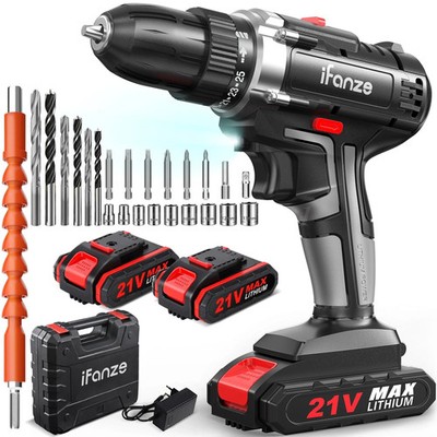 Cordless Brushless Impact Driver Hammer Drill Combo Kit w/ 2 Battery & Charger